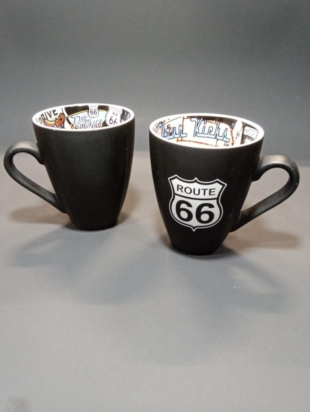 Route 66 Black Ceramic Mug with Retro Interior Design
